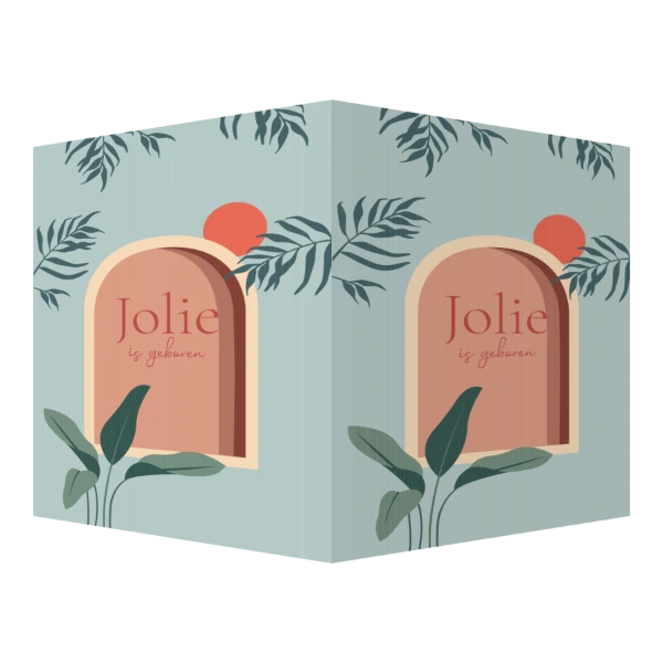 Botanisch geboortekaartje met terracotta boog