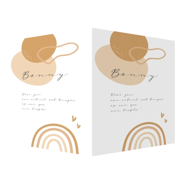 Regenboog met hartjes en abstracte vormen