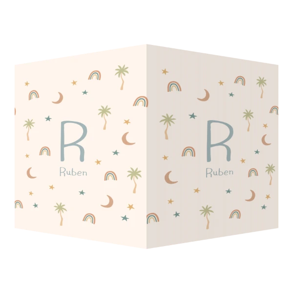 Patroon van regenboogjes en palmbomen