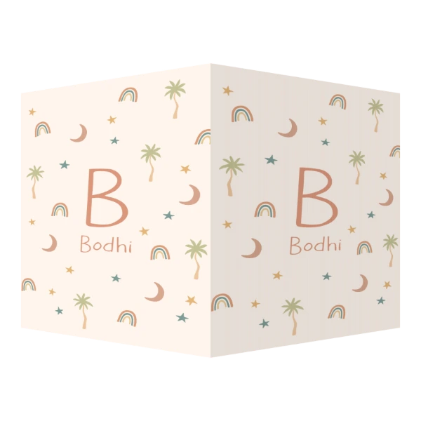 Patroon van regenboogjes en palmbomen