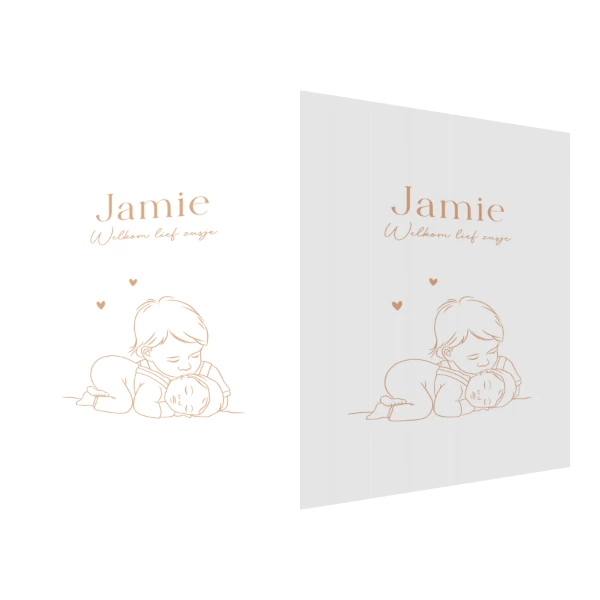 Lijntekening met peuter en baby