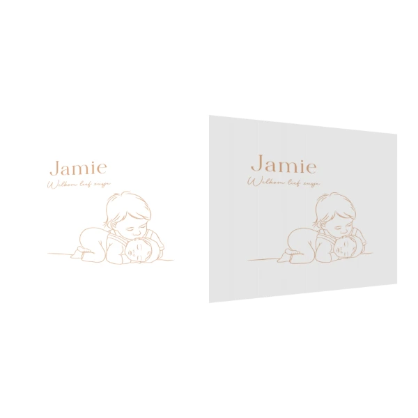 Lijntekening met peuter en baby