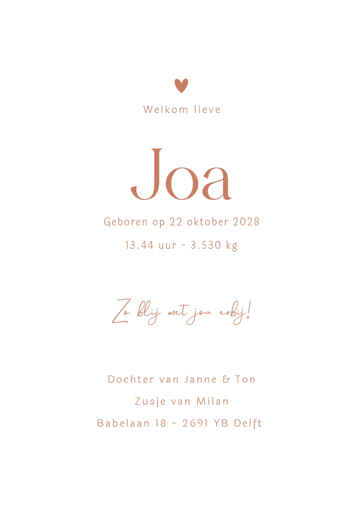 Geboortekaartje met hartjes binnenkant