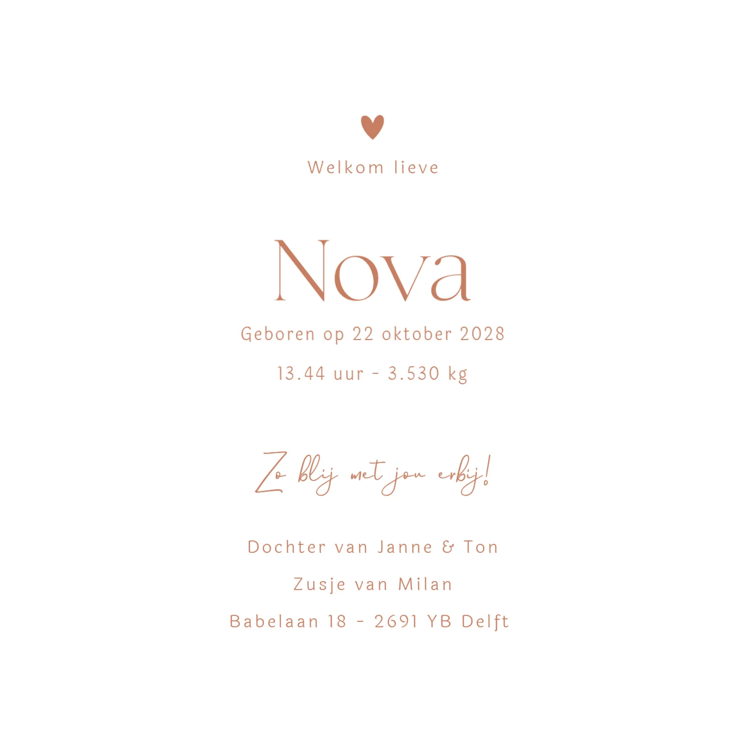 Geboortekaartje met hartjes - Terug