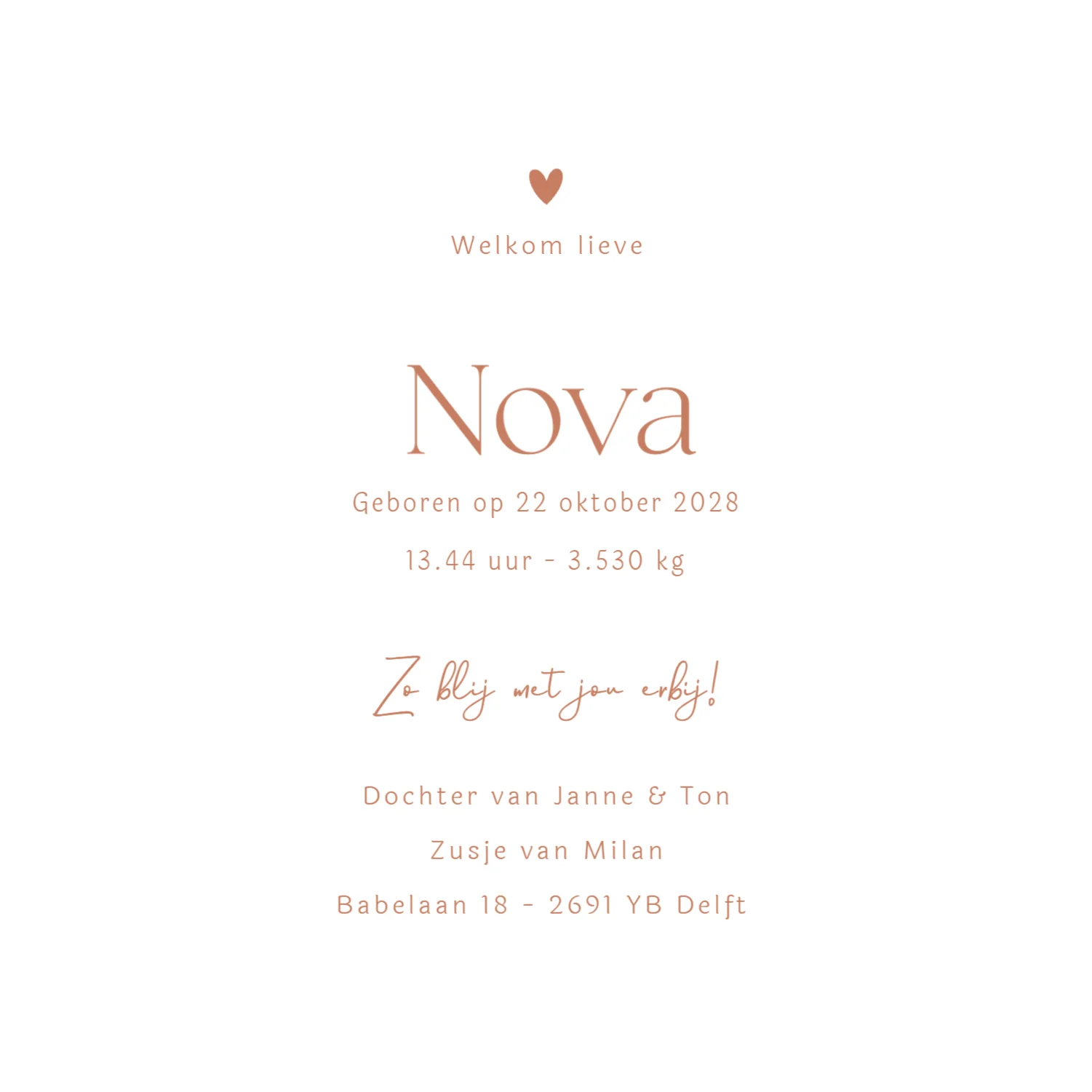 Geboortekaartje met hartjes binnenkant