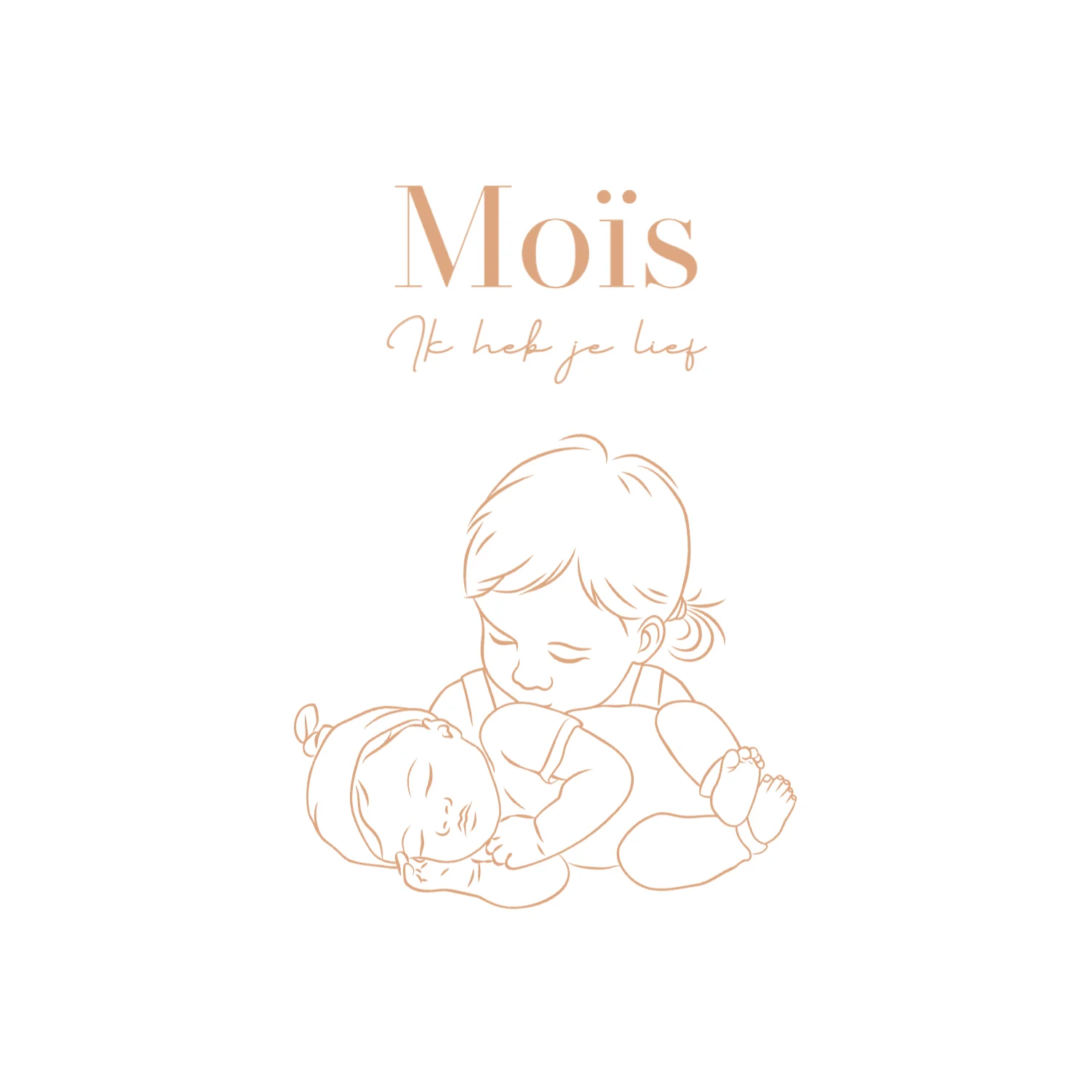 Lijntekening met grote zus en baby