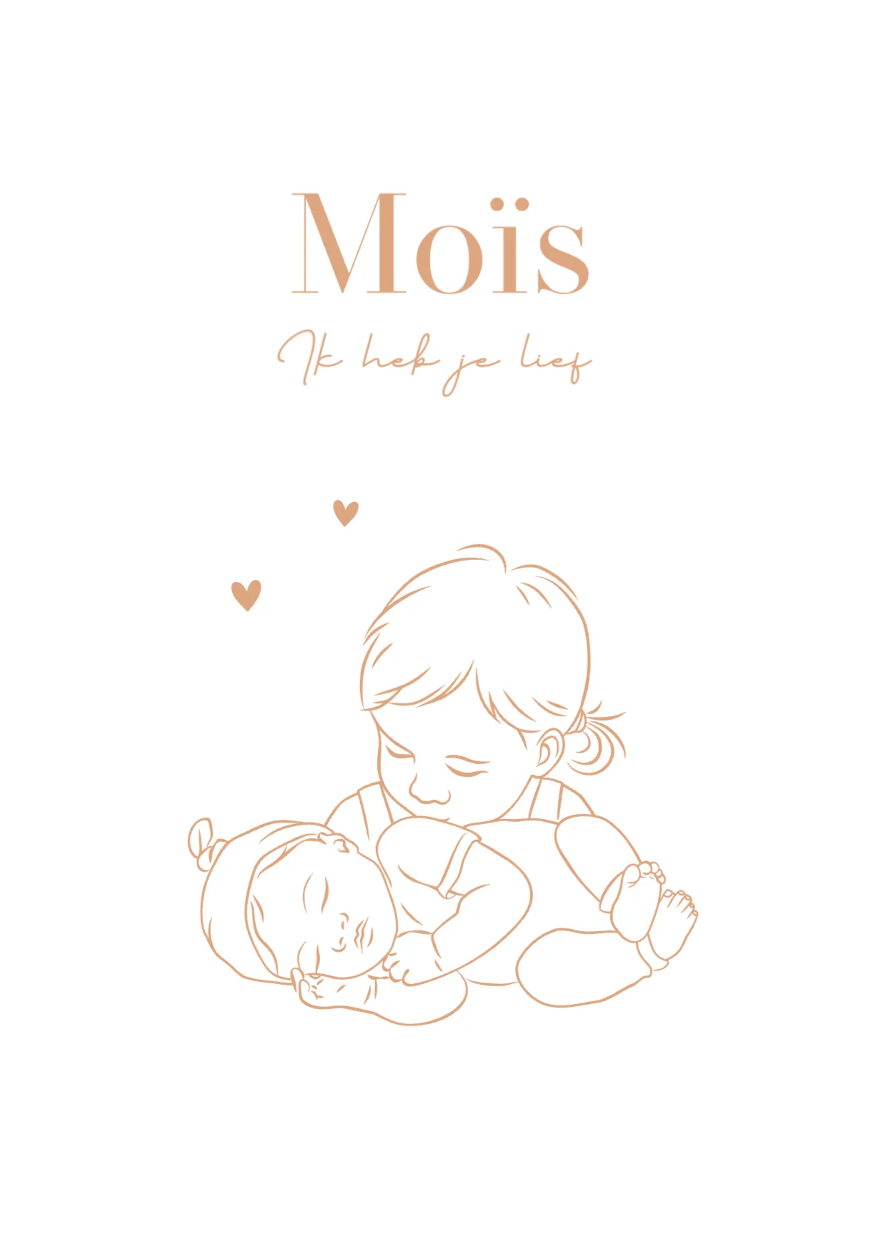 Lijntekening met grote zus en baby