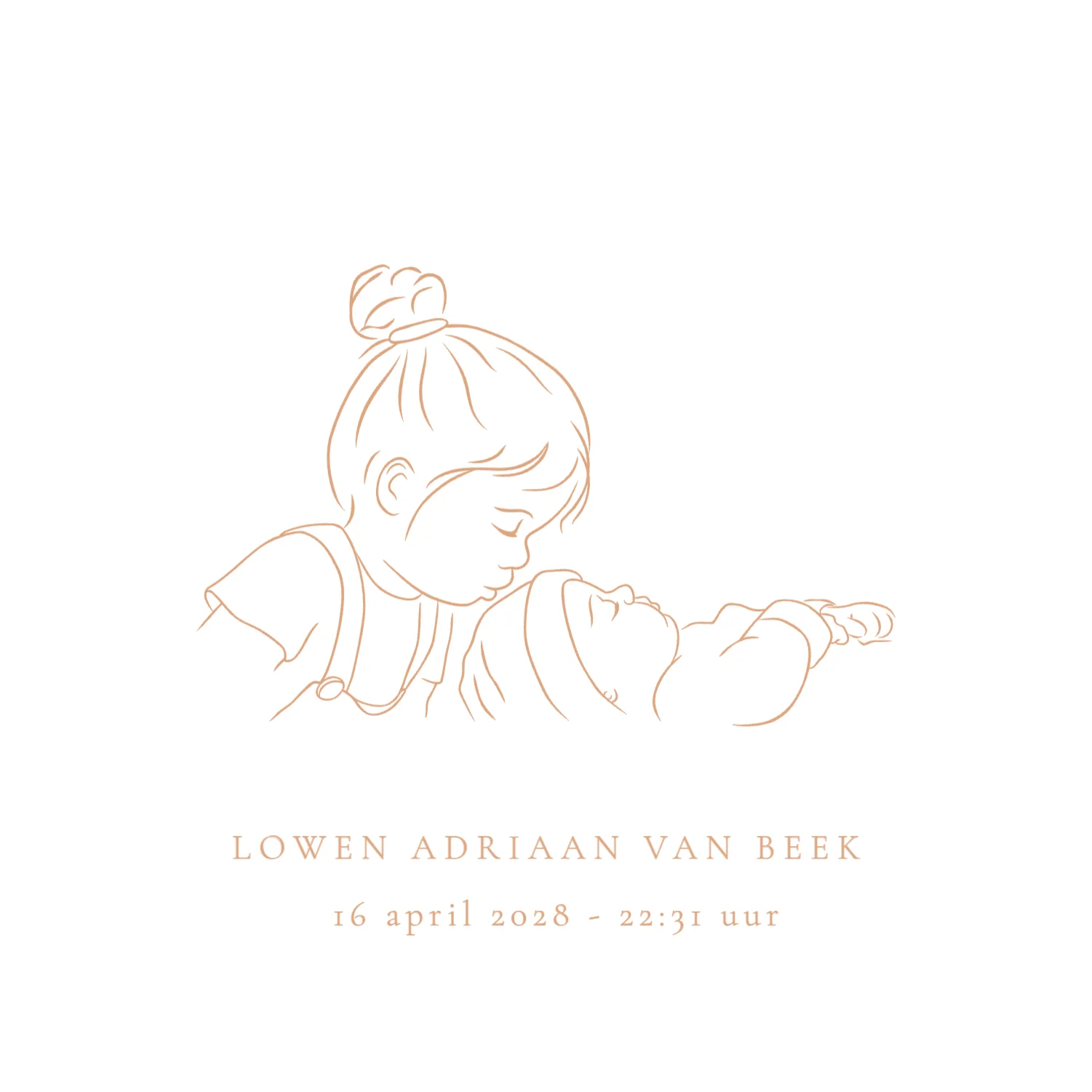 Lijntekening grote zus met baby