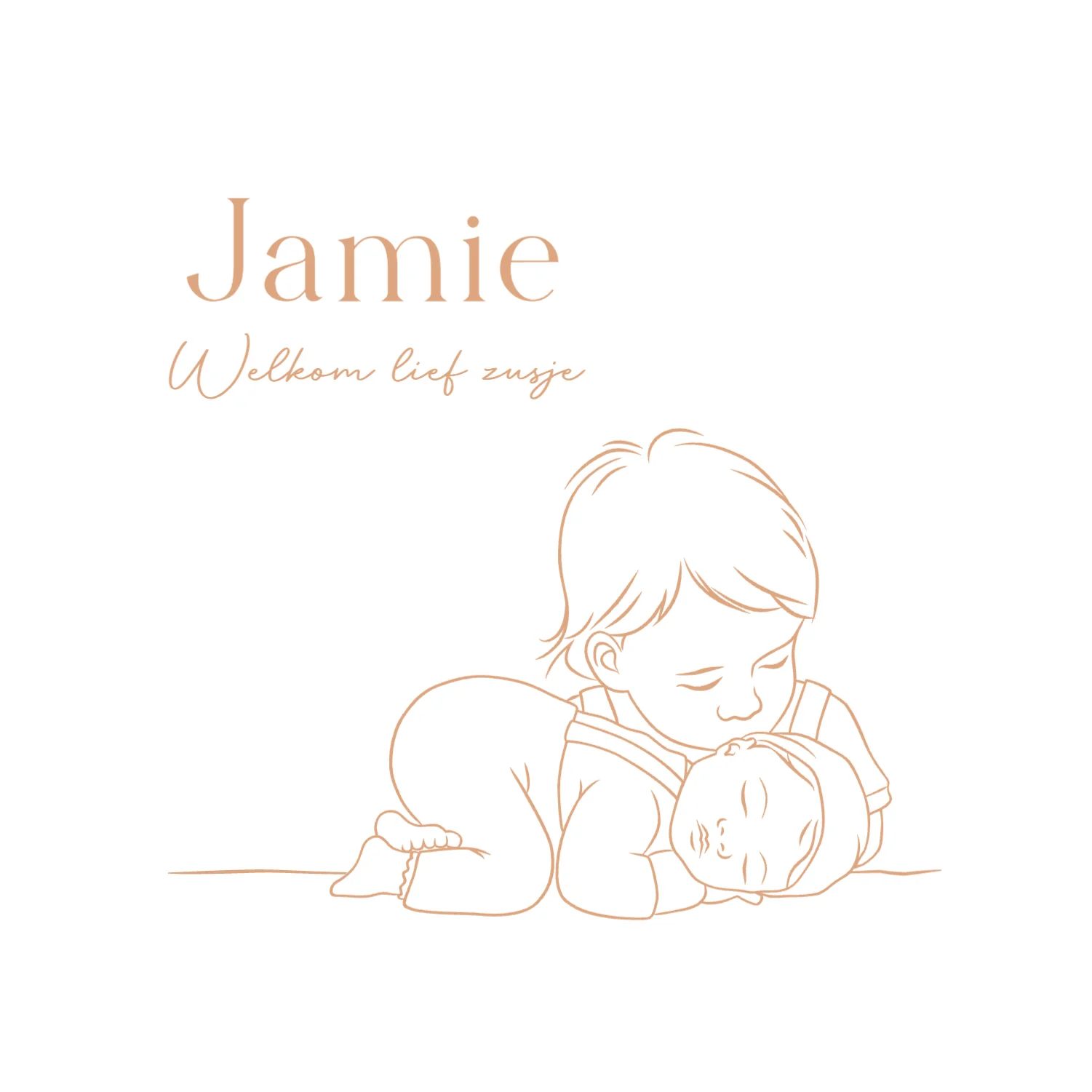 Lijntekening met peuter en baby