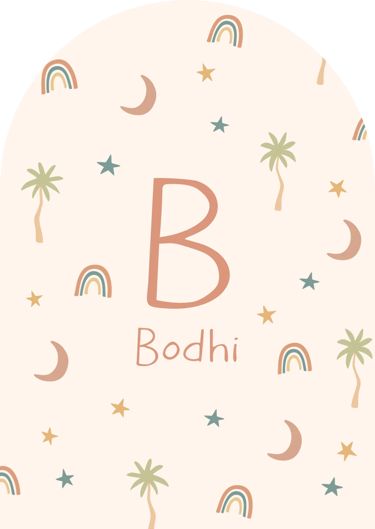 Patroon van regenboogjes en palmbomen