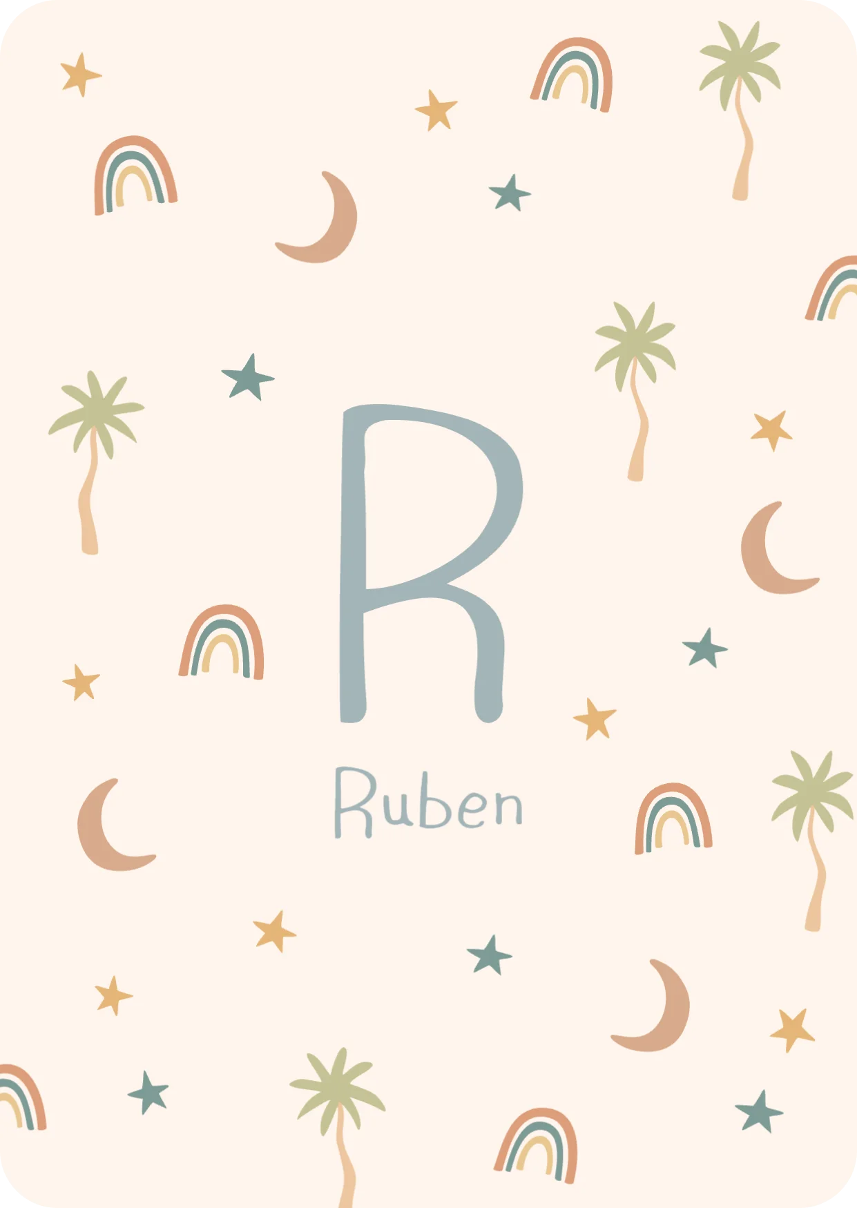 Patroon van regenboogjes en palmbomen