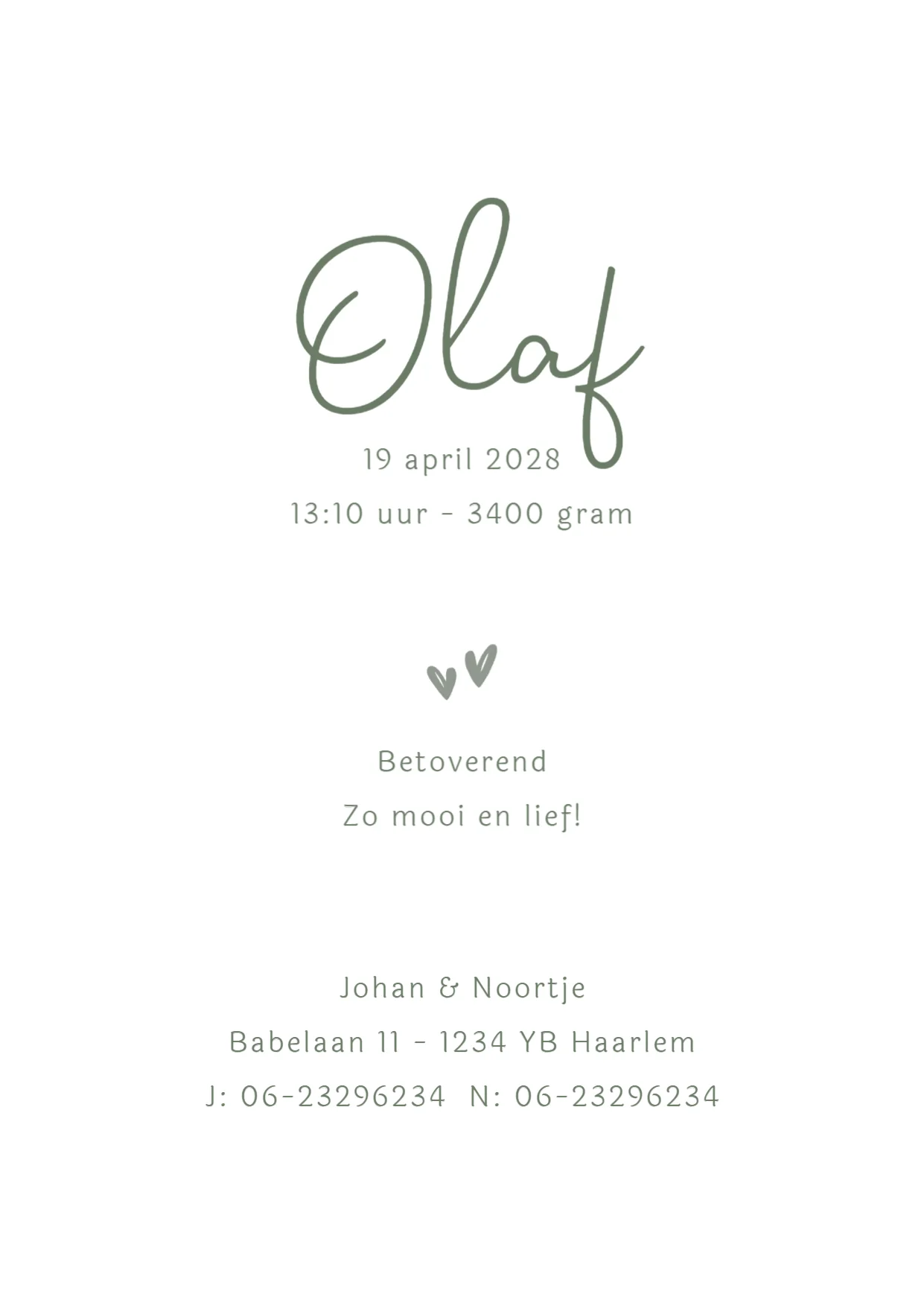 Olaf in Groene Handlettering - Terug