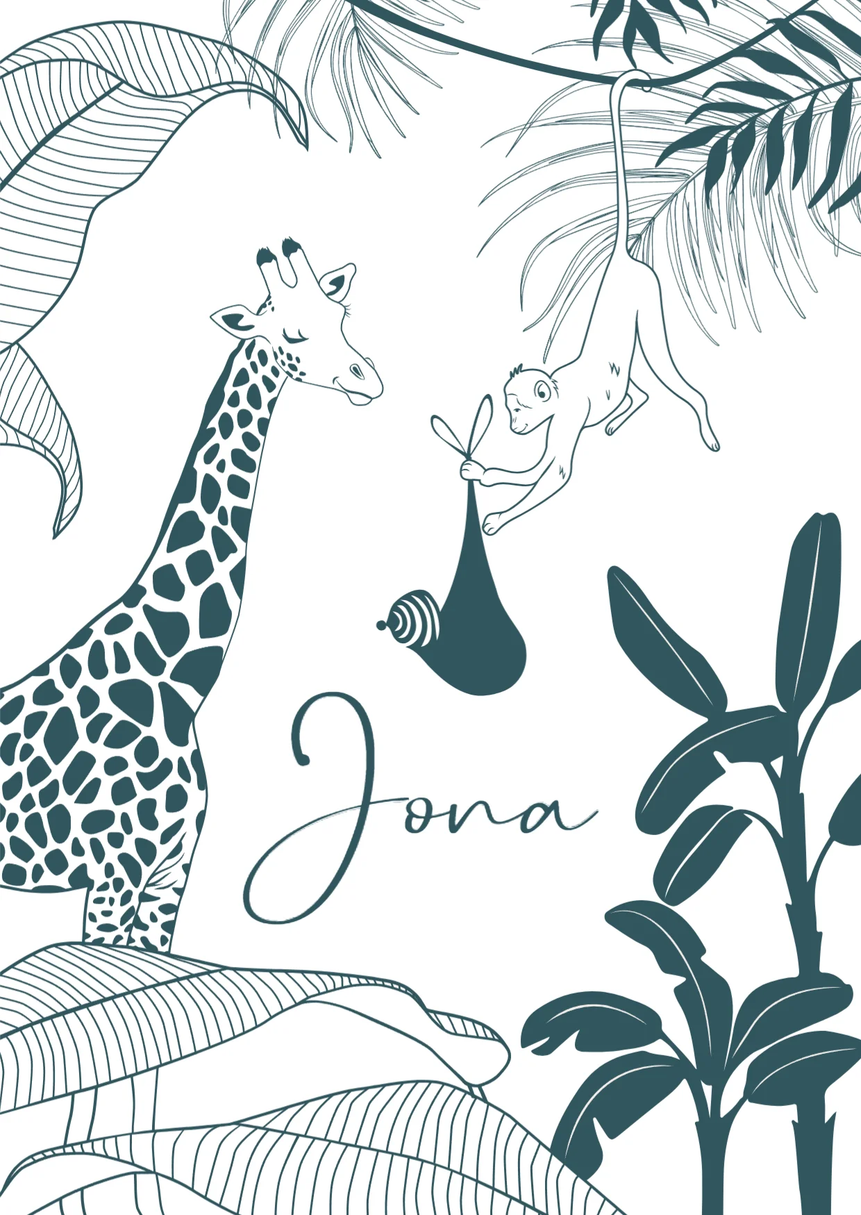 Giraf en aapje met baby