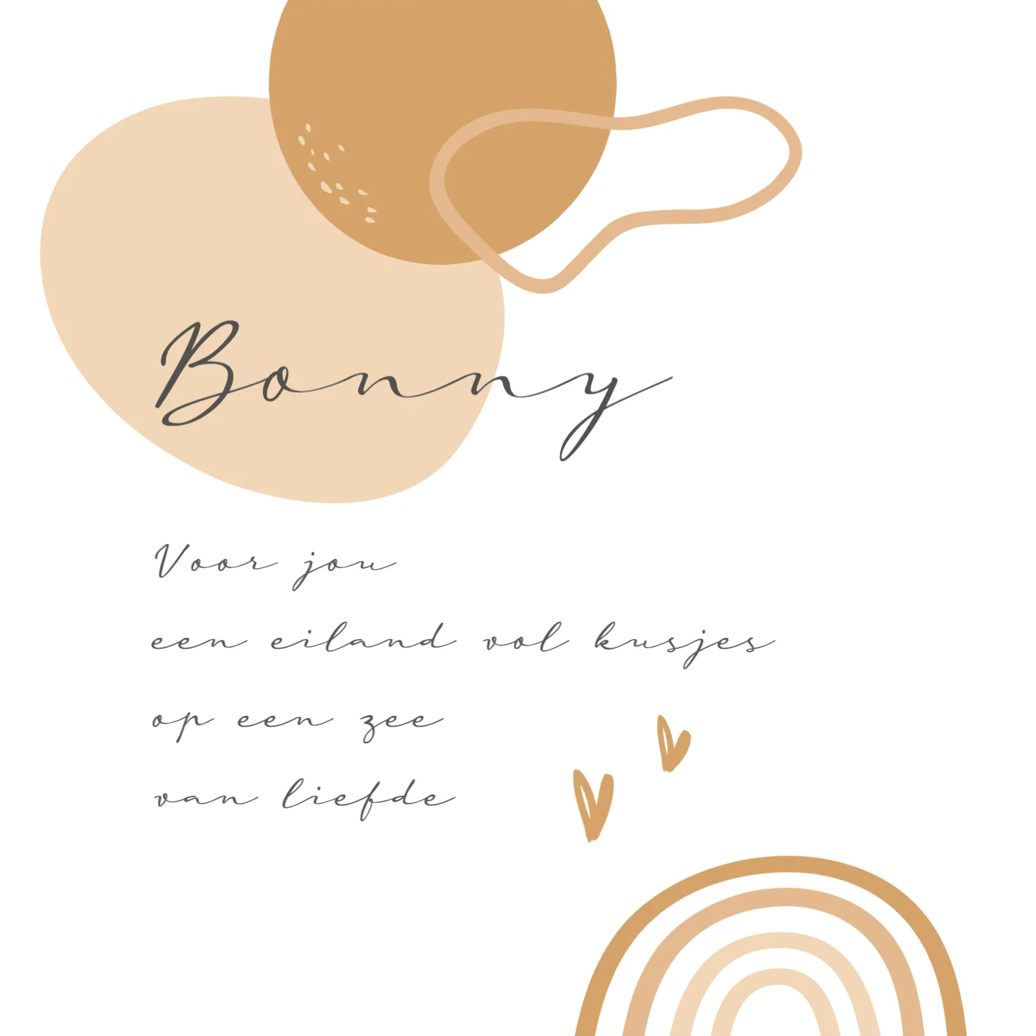 Regenboog met hartjes en abstracte vormen