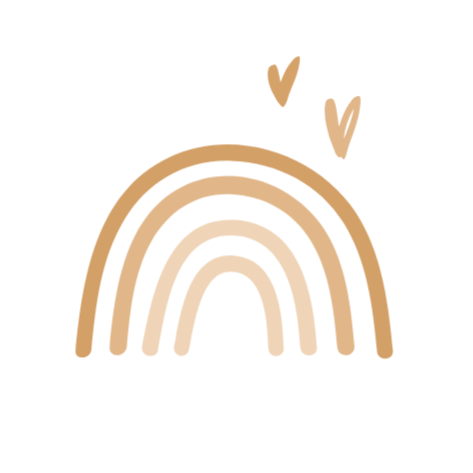 Regenboog met hartjes en abstracte vormen