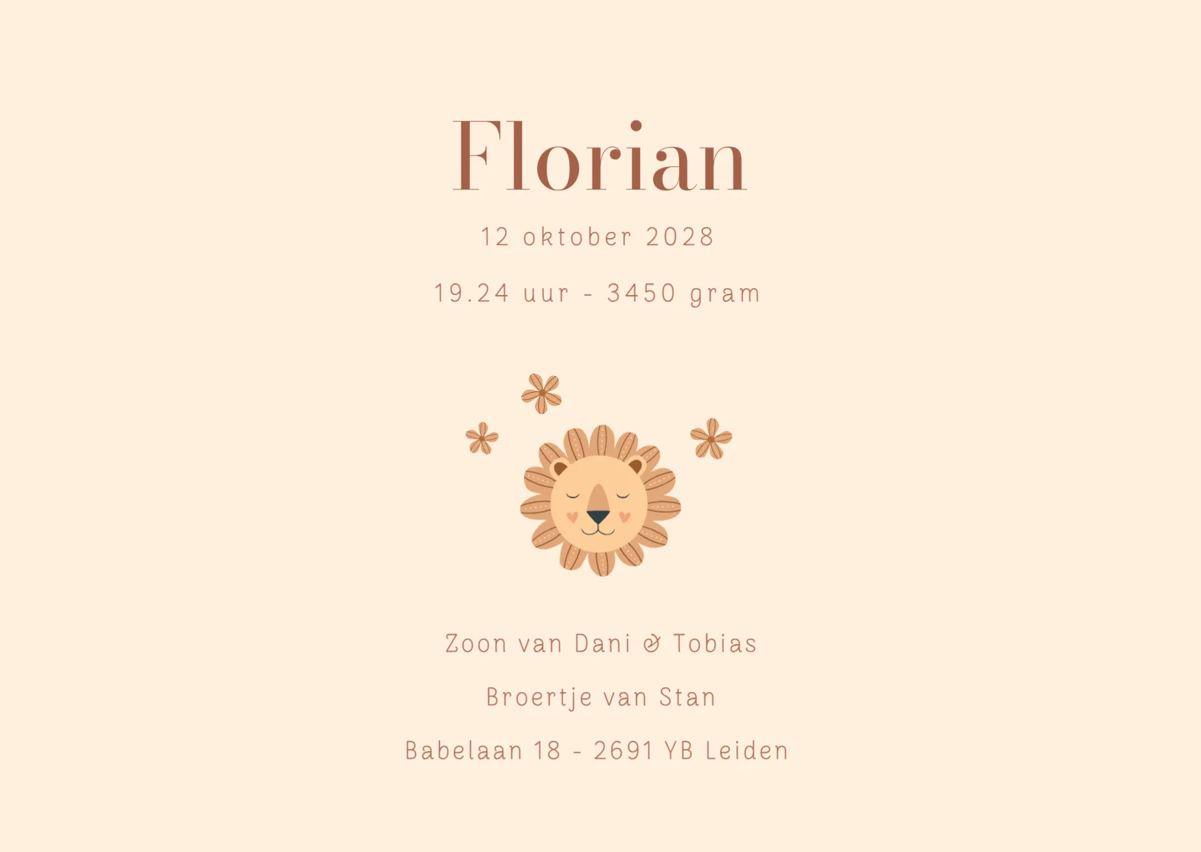 Leeuwtje met feestelijk kader binnenkant