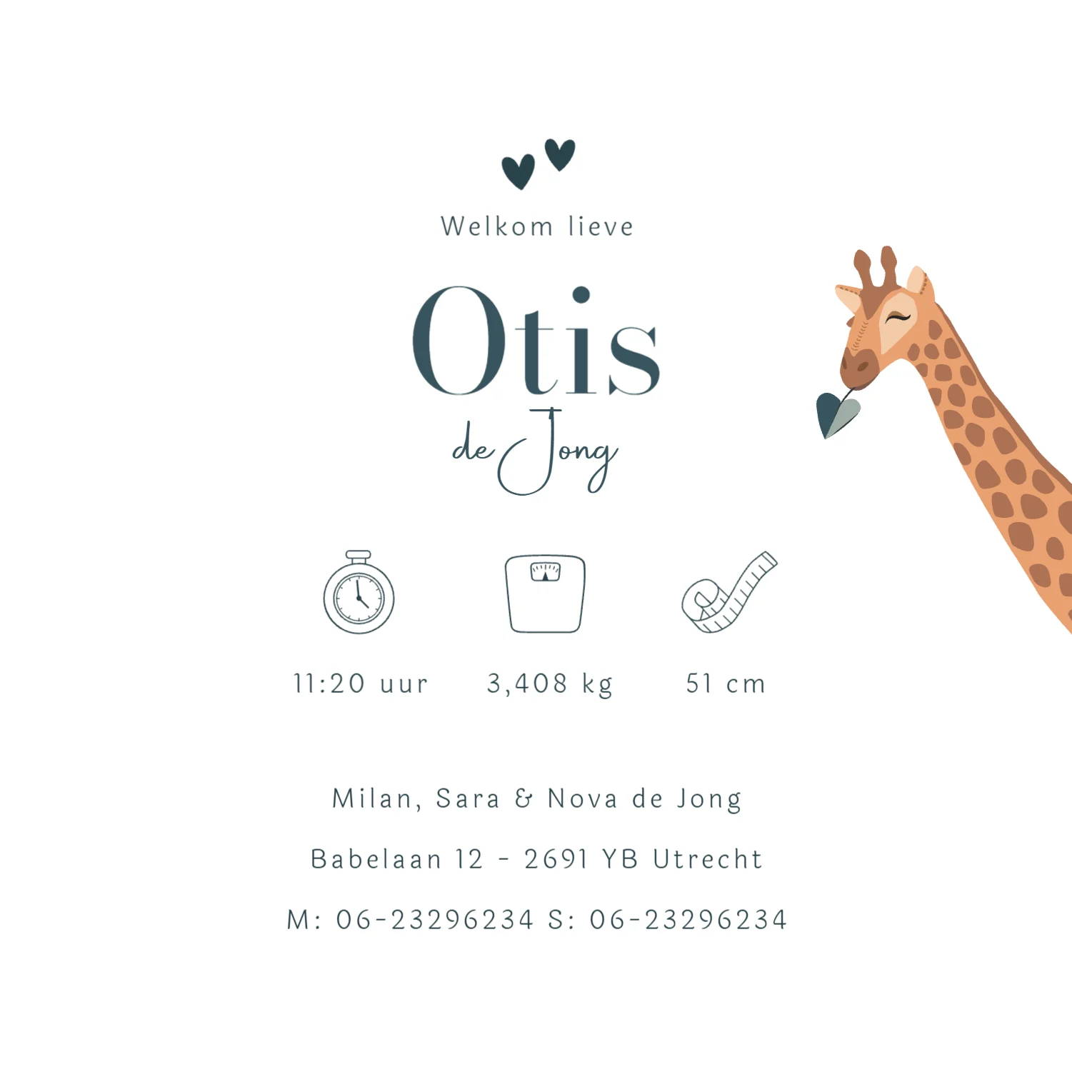 Giraf met grote zus en baby broertje binnenkant