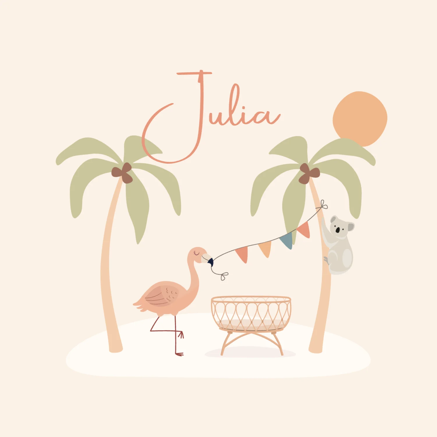 Eilandje met flamingo en koala