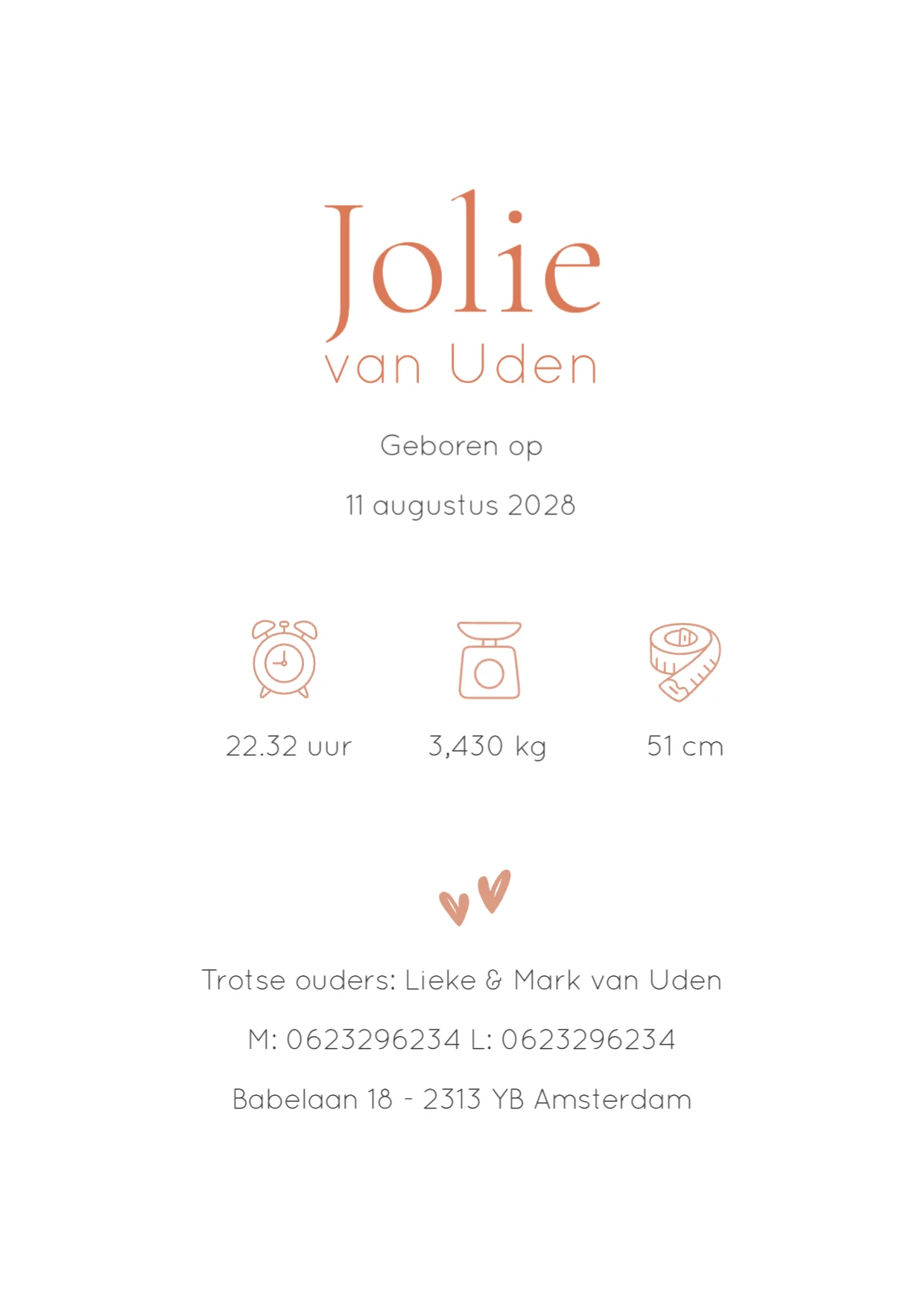 Botanisch geboortekaartje met terracotta boog binnenkant