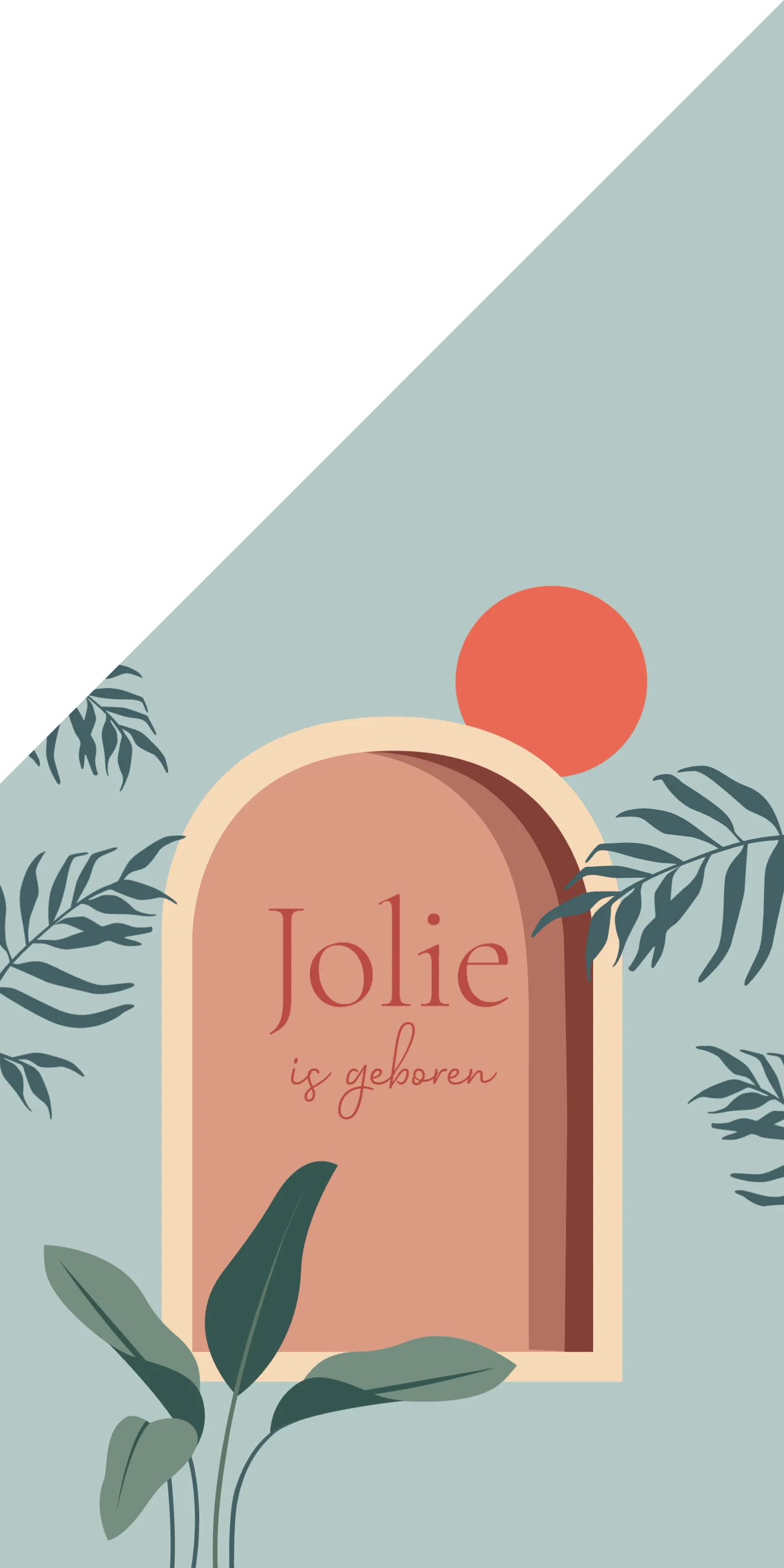 Botanisch geboortekaartje met terracotta boog