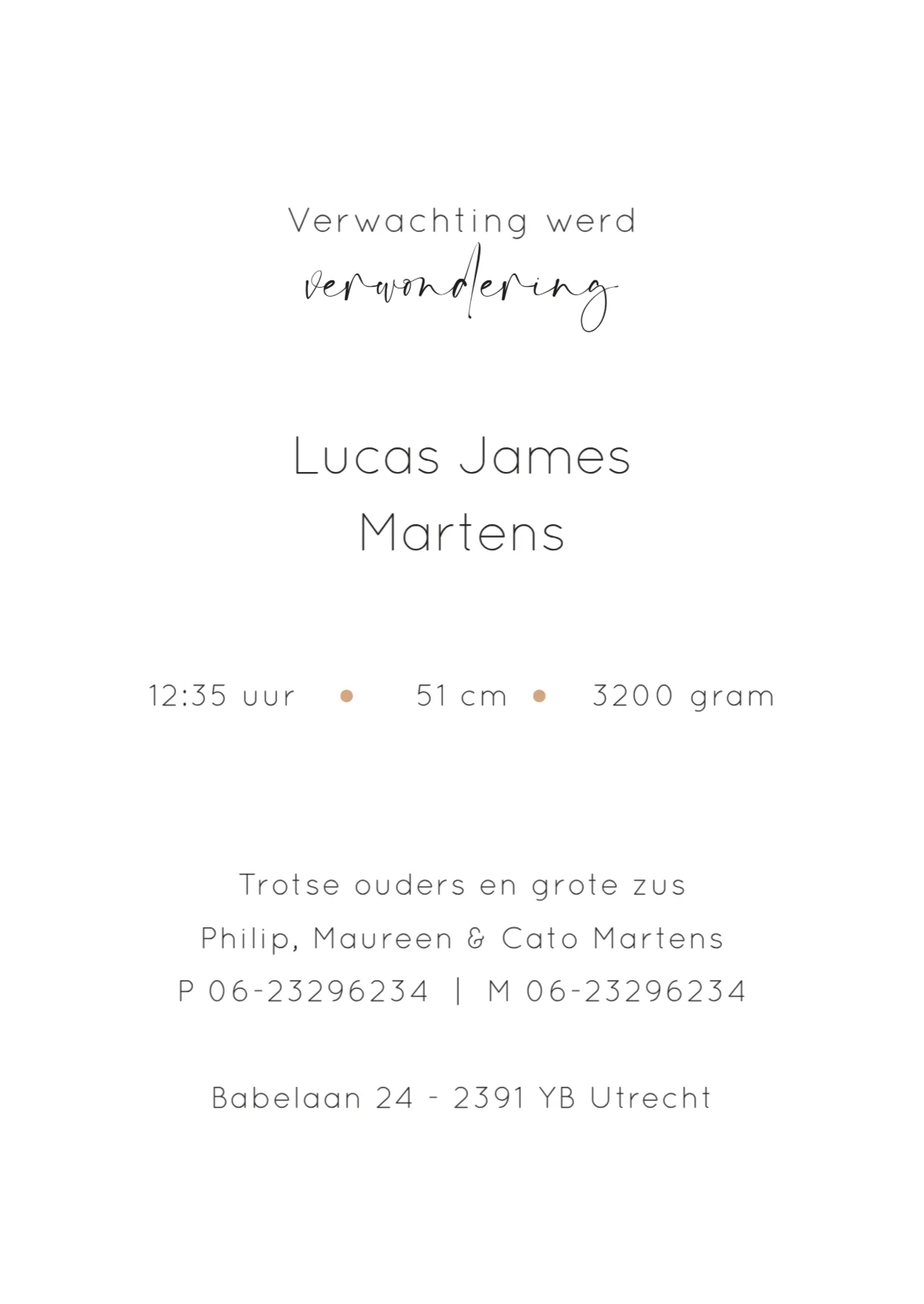 Geboortekaartje met foto binnenkant