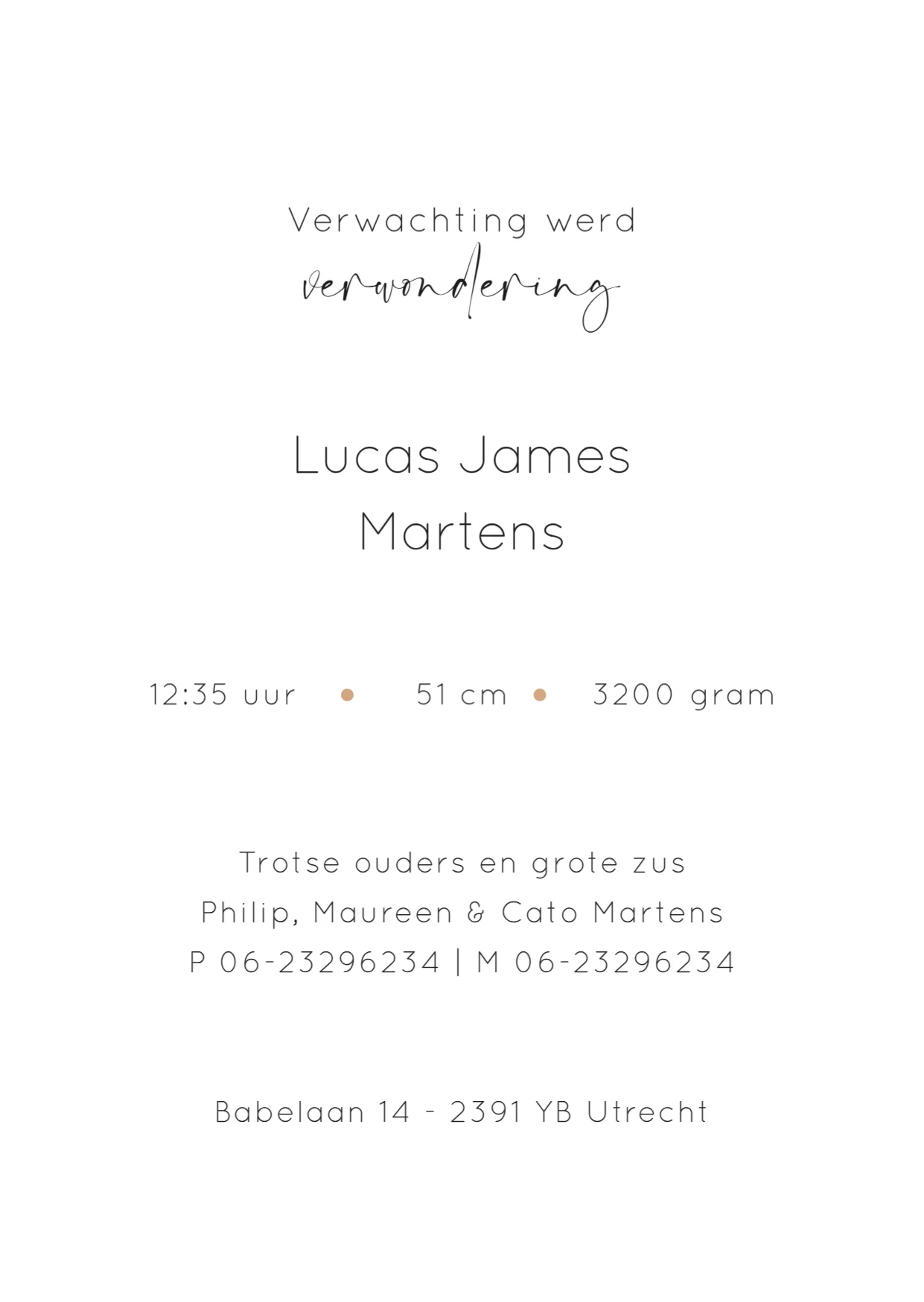 Geboortekaartje met foto - Terug